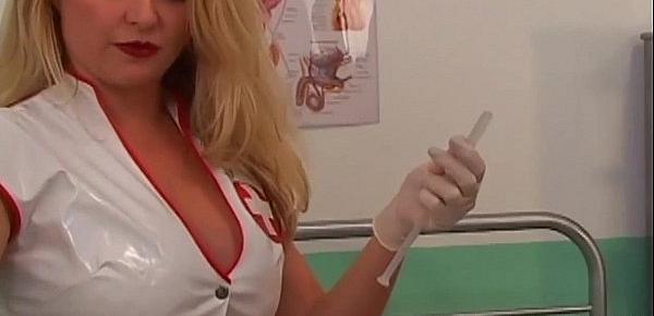  Gangbanged by nurses with huge strapon dildos